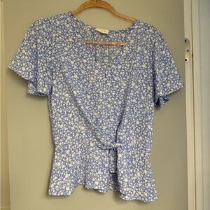 🦋 Floral Blue Wrap Top